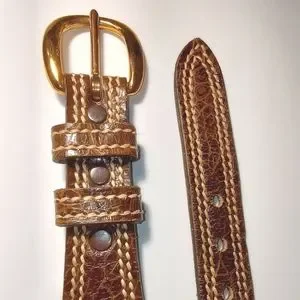 Vintage Genuine Cowhide Reptile Stamped Golden Buckle Brown Women\'s Belt Sz 30\